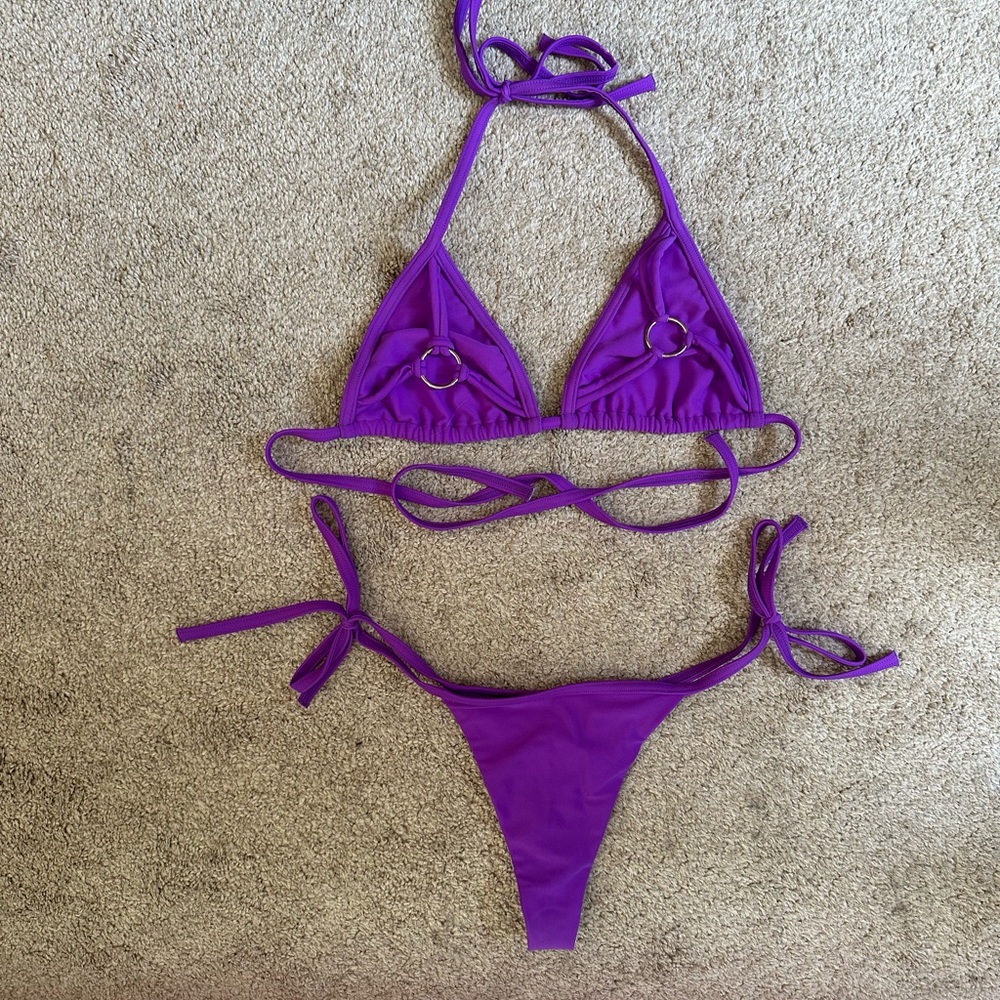Khassani Purple Thong Bikini Set